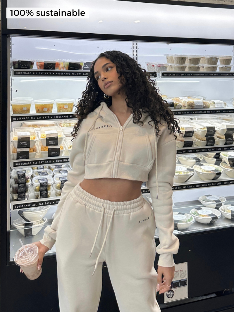 Super Soft Cropped Zip Up Hoodie - Off White